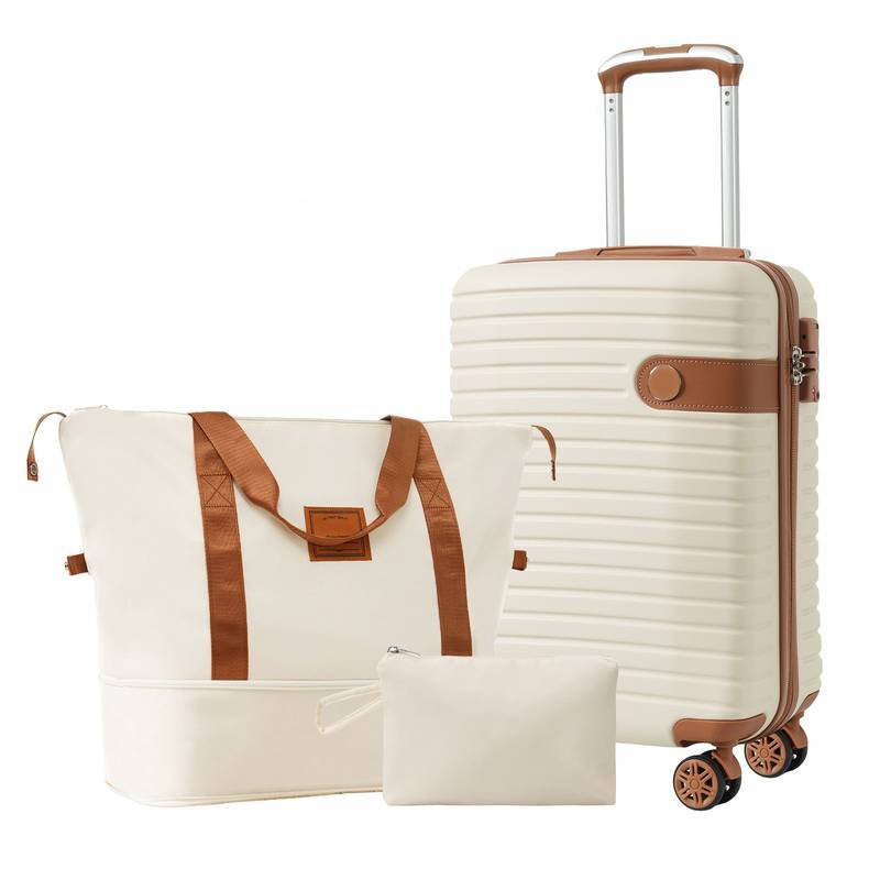 Chic Travel Trio: Lightweight Cream Carry-On Luggage Set