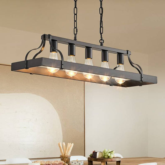 Modern Farmhouse Pendant Chandelier - Adjustable Black Industrial Light for Home