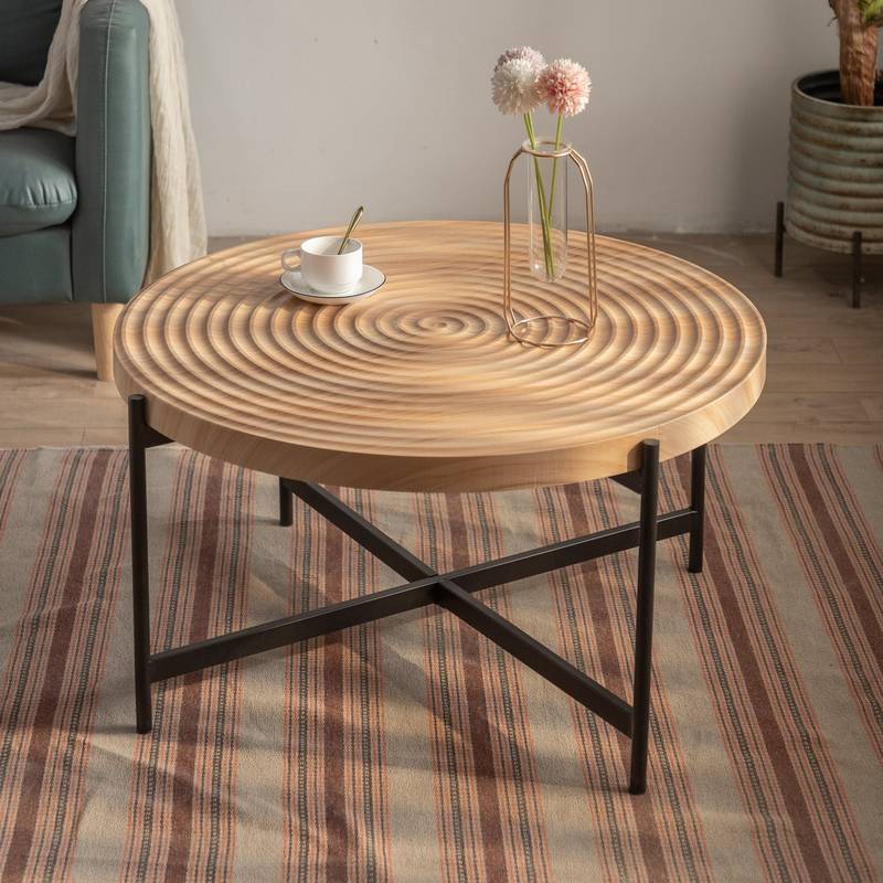 Chic Round Coffee Table with Stylish Cross Legs
