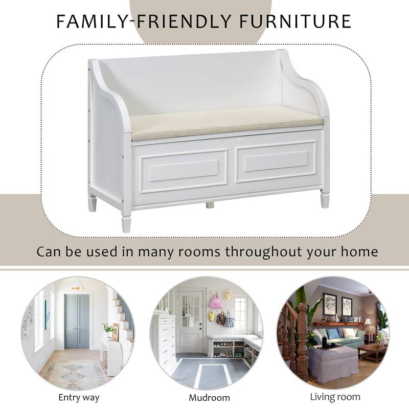 Rustic Charm Storage Bench with Safety Hinge