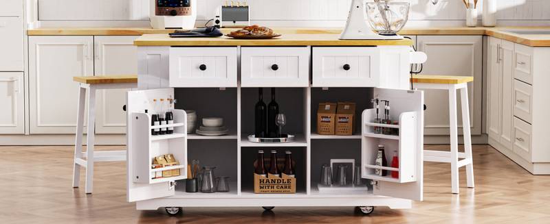 Cozy Kitchen Island with Bar Stools & Storage