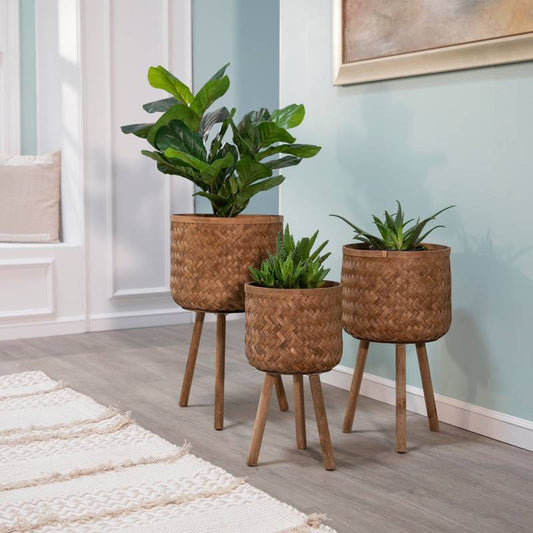 Stylish Bamboo Planter Set