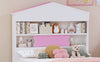 Charming Twin House Bed Set with Storage and Nightstand in Pink and White