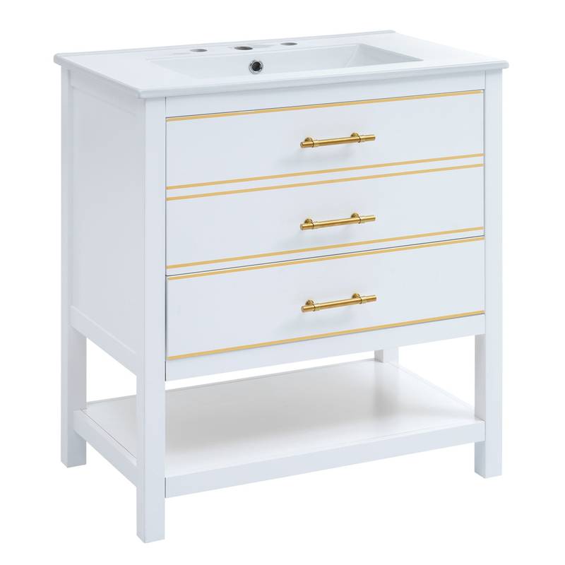 Navy Blue & White Chic Bathroom Vanity with Open Storage