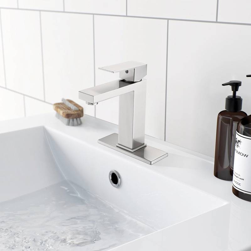 Sleek Stainless Steel Bathroom Faucet with Deckplate and Drain