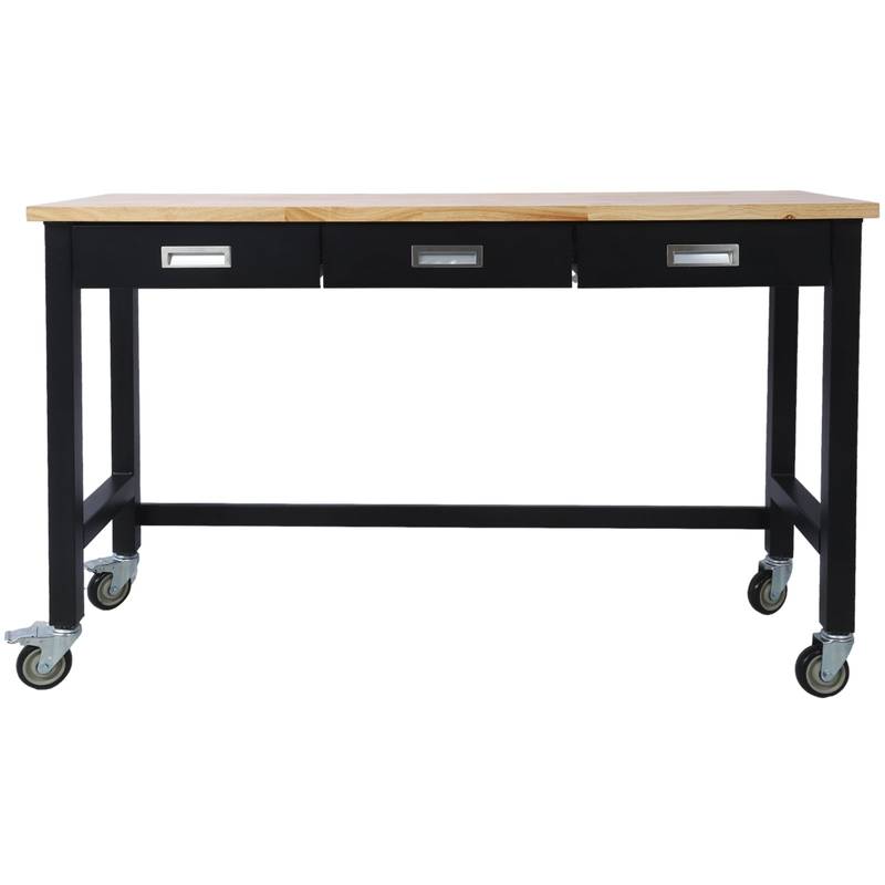 Heavy Duty Bamboo Workbench with Wheels and Storage Drawer