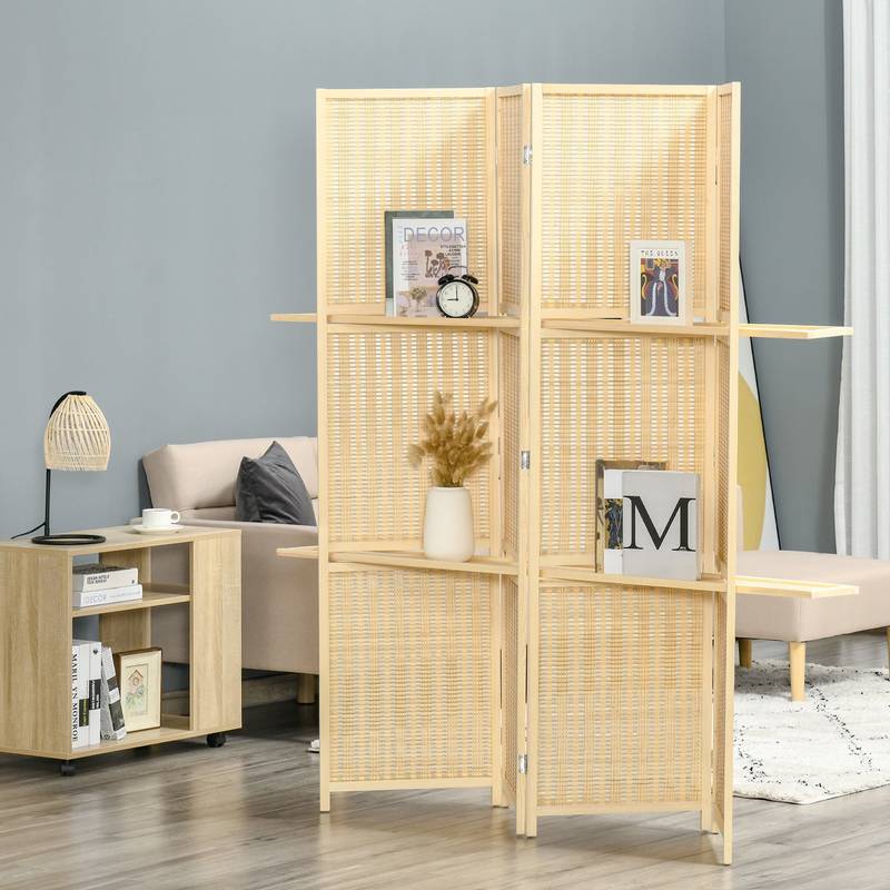 Bamboo Folding Privacy Screen & Storage Divider