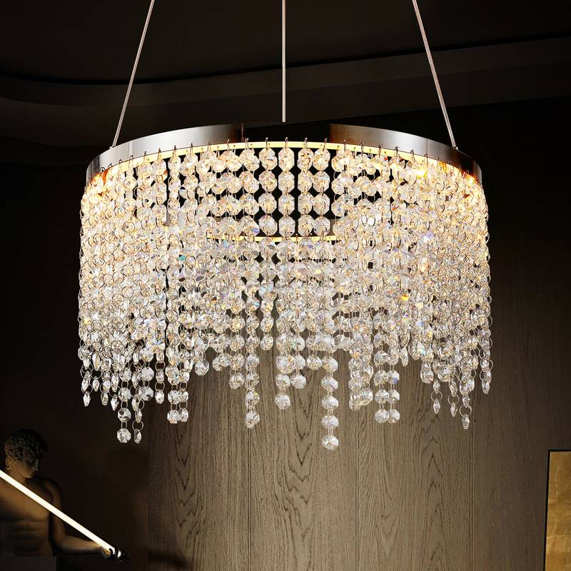 Elegant Glow Crystal Chandelier - Adjustable Height & Color for Any Room