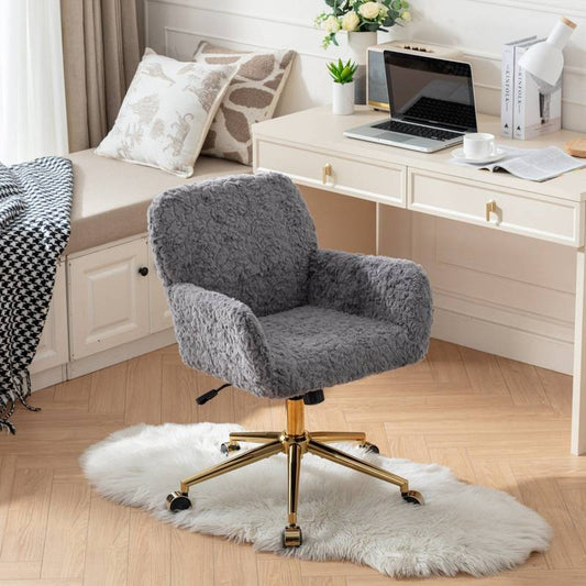 Plush Rabbit Fur Office Chair with Gold Base