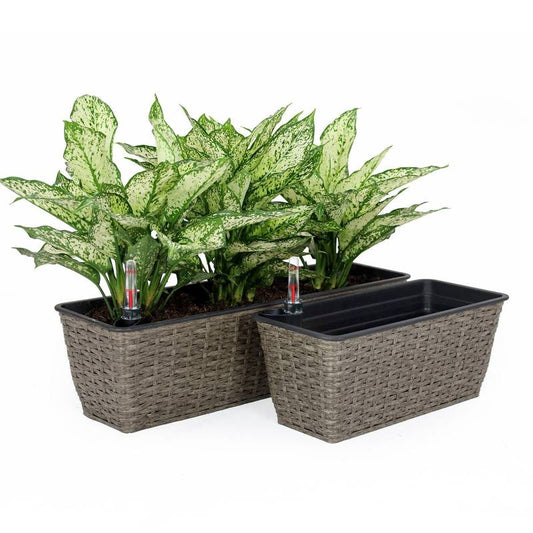 Woven Self-Watering Planters - Dark Gray Duo