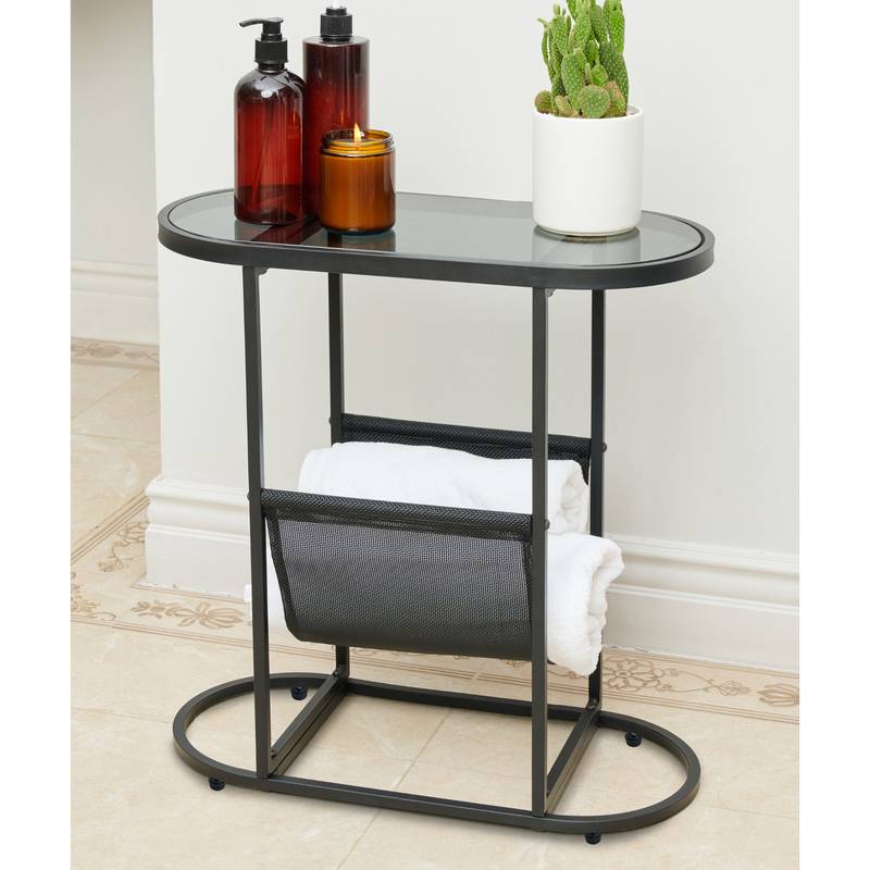 Chic Glass Oval Side Tables with Magazine Storage (Set of 2)