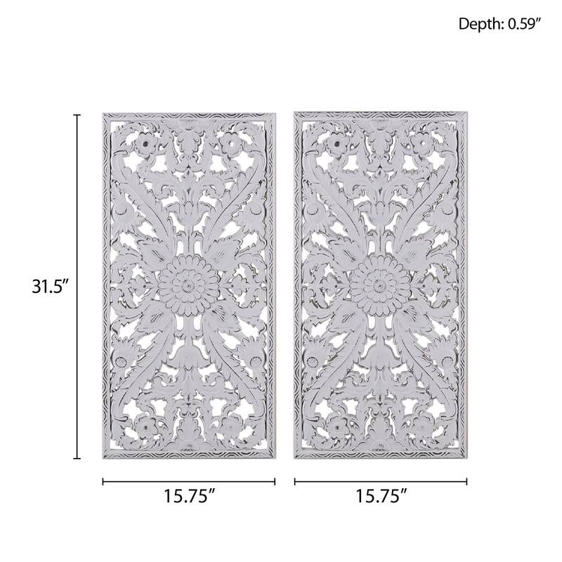 Rustic Carved Wood Wall Art Duo
