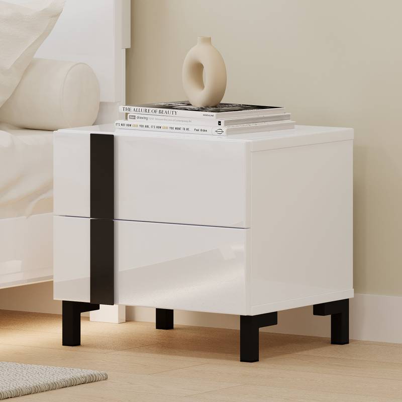 Sleek White LED Bedroom Set with Floating Bed & Nightstands