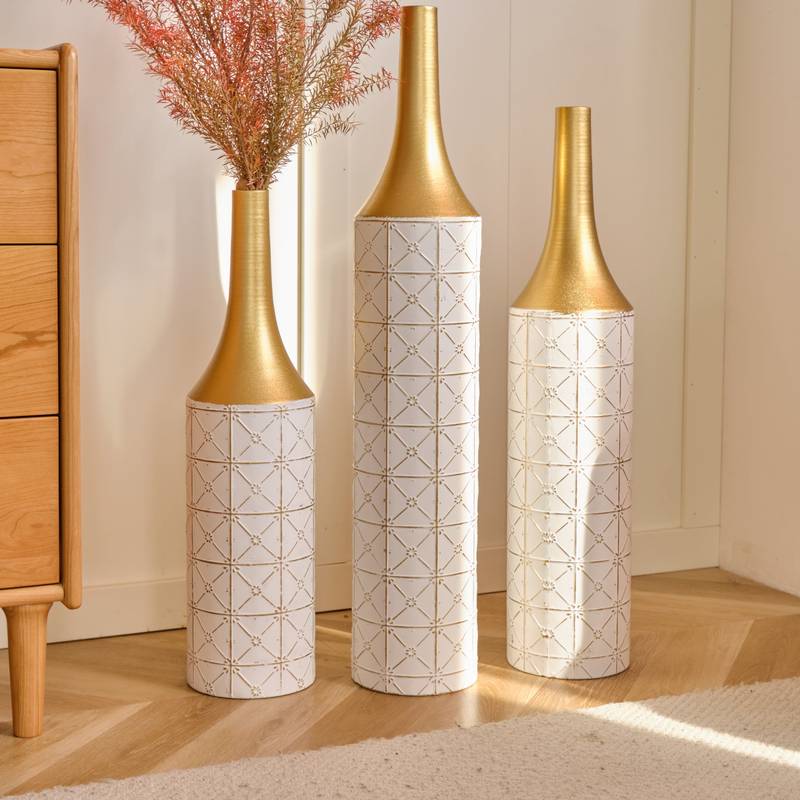 Gorgeous White Metal Vase Trio