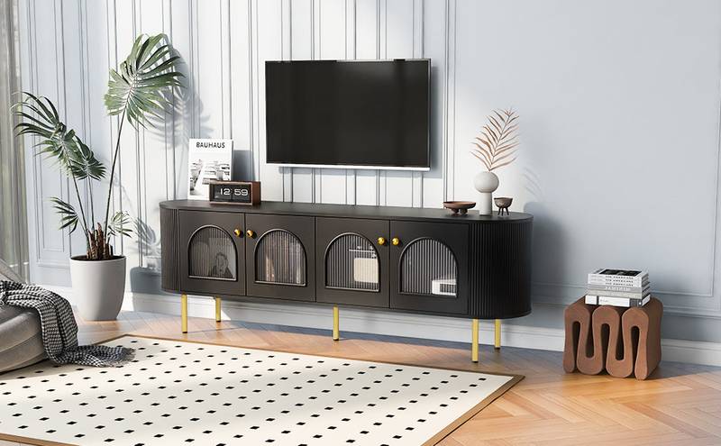 Sleek Black TV Stand with Modern Style and Ample Storage