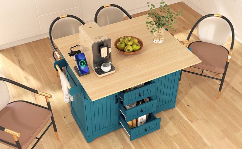 Versatile Rolling Kitchen Island with Drop Leaves and Power Outlet