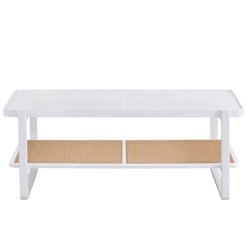 Sleek White Double Layer Coffee Table