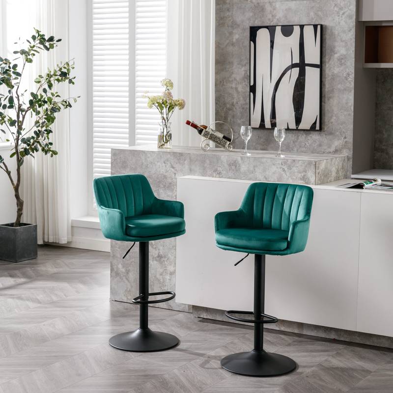 Chic Green Adjustable Bar Stools - Perfect for Kitchen or Pub