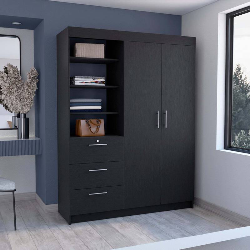 Kenya Black 3-Drawer Wardrobe