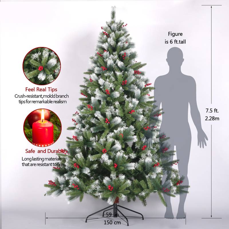 Cozy Flocked Pine Christmas Tree with Berries and Cones