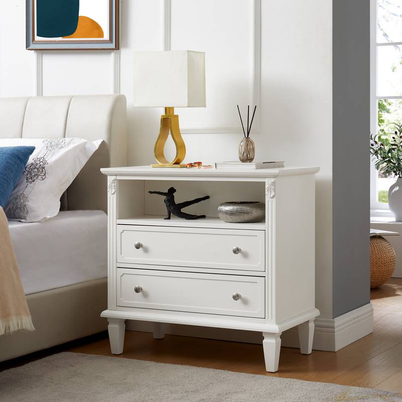 Charming Farmhouse Nightstand with Charging Station and Drawers