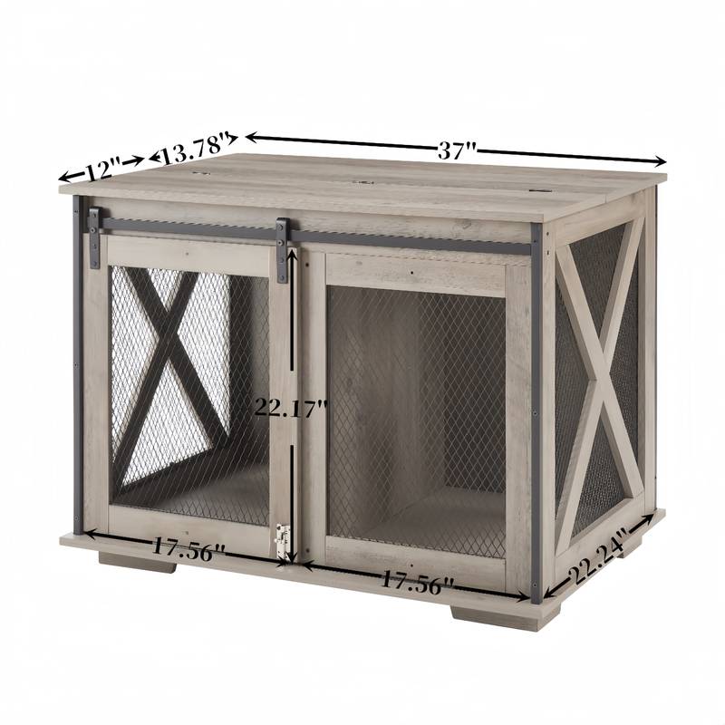 Rustic Dog Crate Table with Barn Door