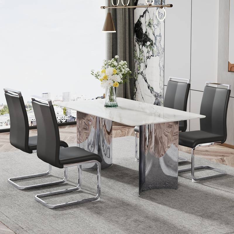 Sleek Marble-Design Dining Table