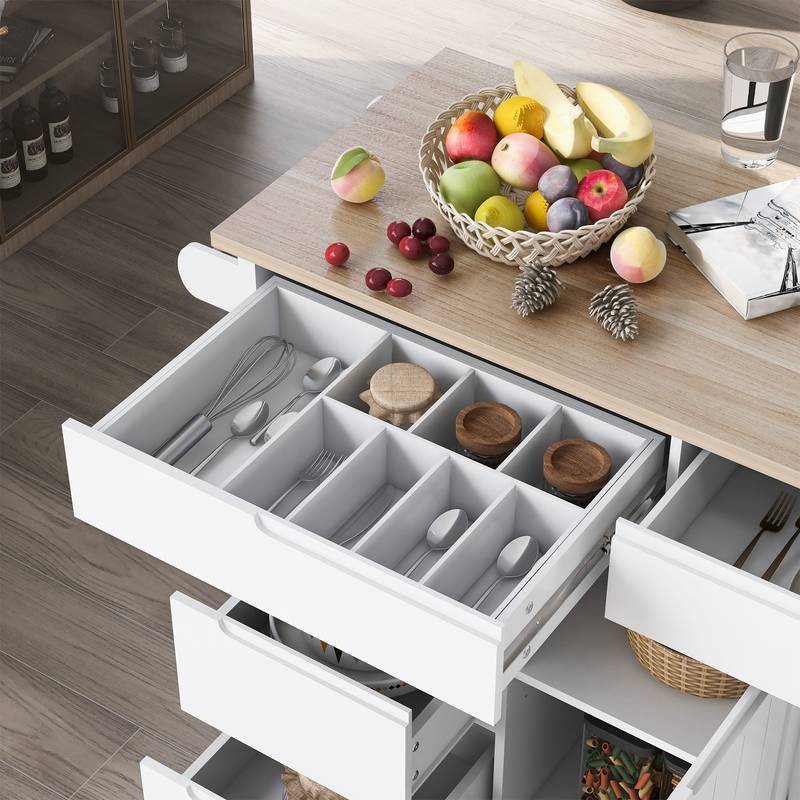 Stylish Kitchen Cart with Wood Top & Easy-Glide Drawers