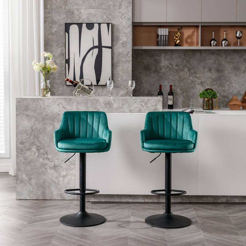 Chic Green Adjustable Bar Stools - Perfect for Kitchen or Pub