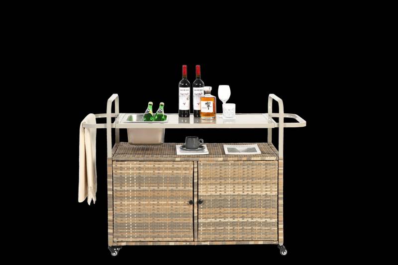 Chic Patio Bar Cart with Ice Bucket and Wheels
