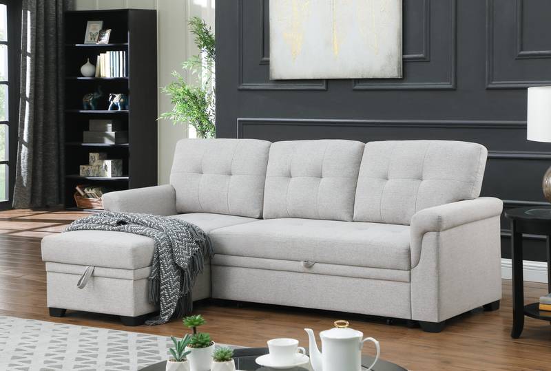 Cozy Reversible Sleeper Sectional with Chaise Storage - Light Gray Linen