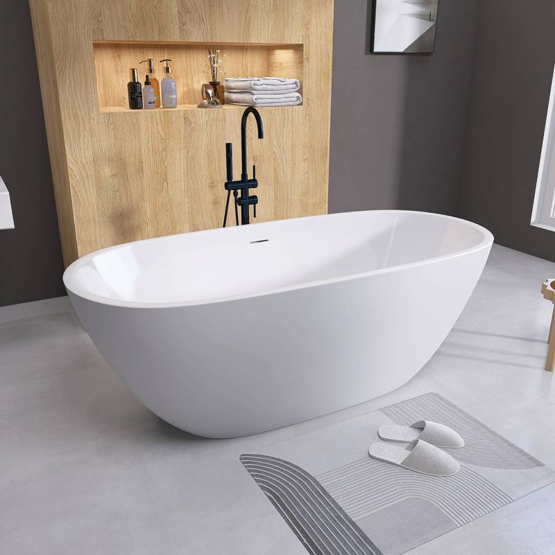 Elegant Oval Soaking Tub with Chrome Drain
