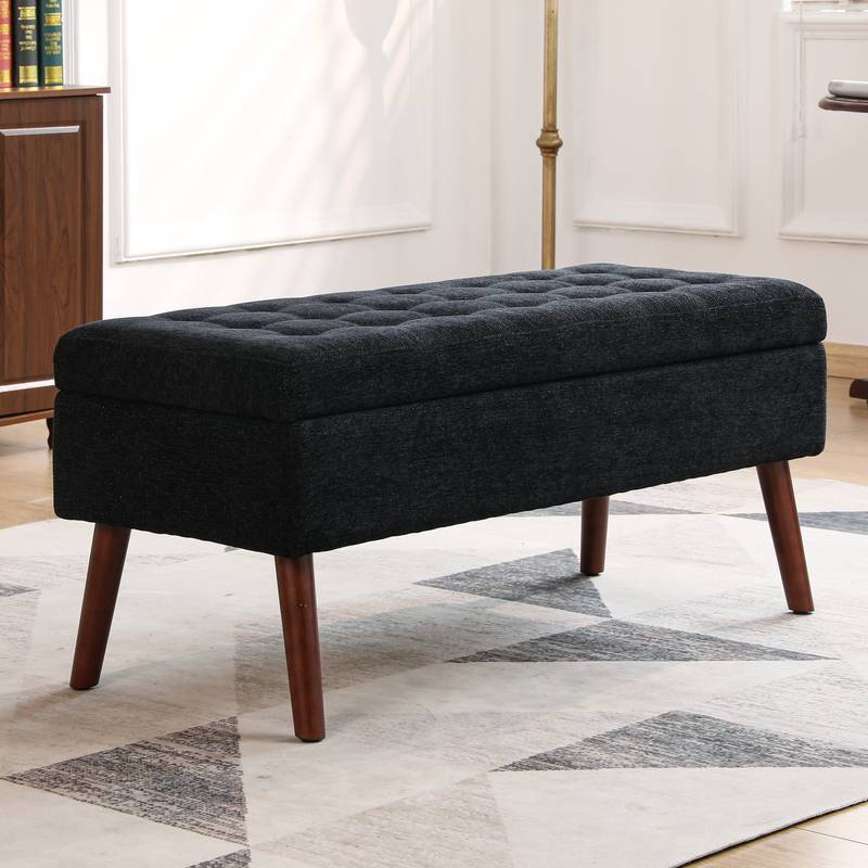 Chic Black Linen Storage Bench