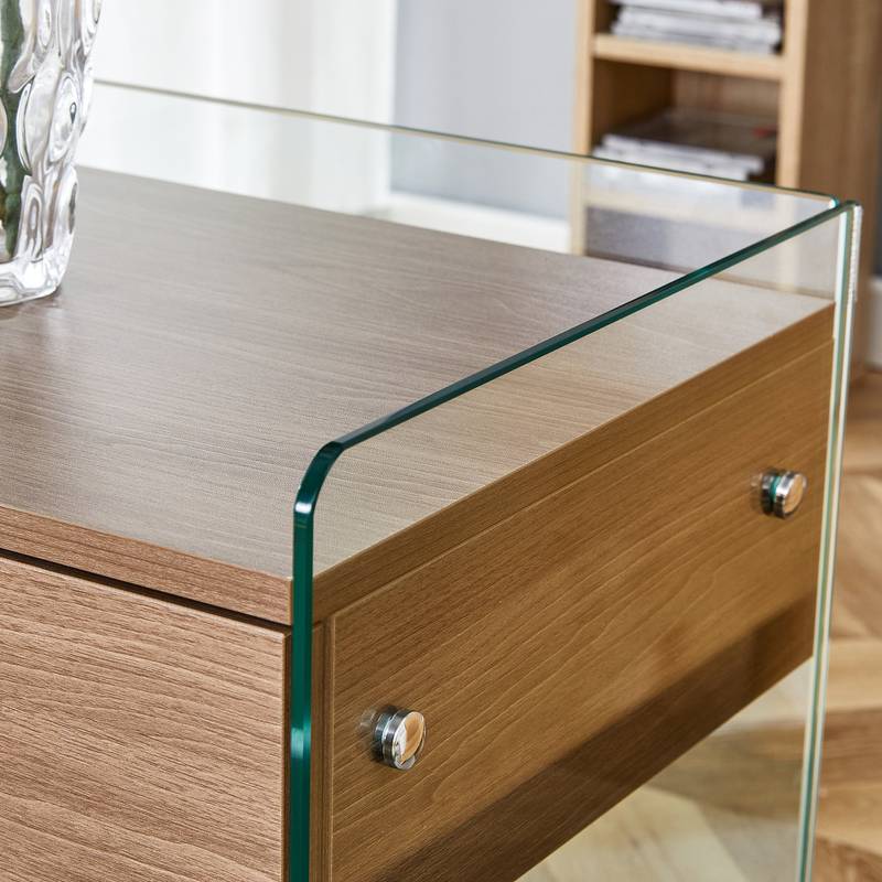 Chic Glass-Top Nightstand with Drawers