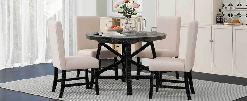 Retro Chic Dining Set with Expandable Table and Cozy Chairs