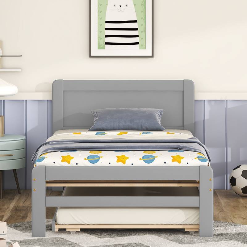 Chic Grey Twin Bed with Trundle