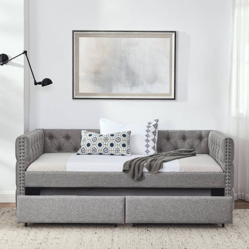 Chic Grey Twin Daybed with Storage Drawers