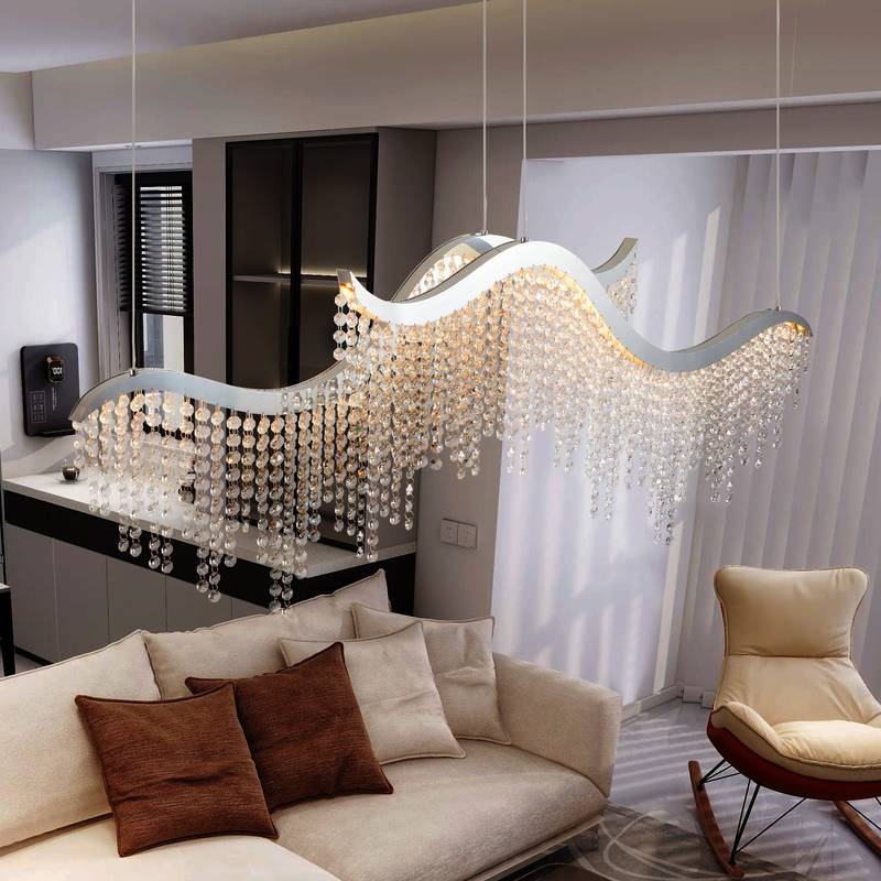 Radiant Wave LED Crystal Chandelier - Adjustable Color & Height for Luxurious Spaces