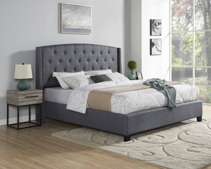 Belize Dream Bedroom Set: Chic Tufted Bed & Gray Nightstands