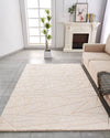 Chic Gold-Gilded Beige Faux Fur Area Rug