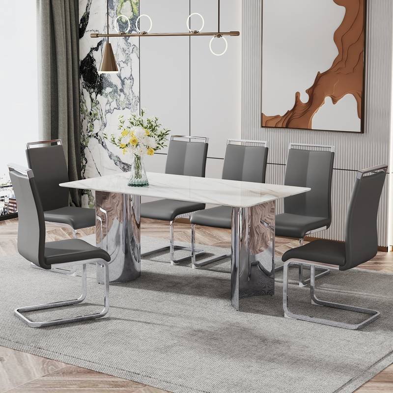 Sleek Marble-Design Dining Table