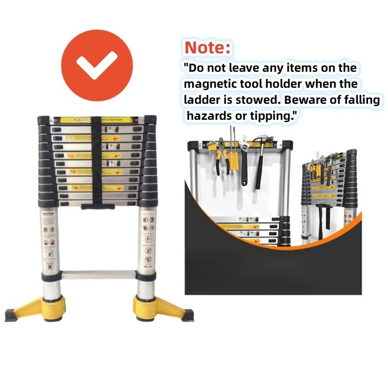 Versatile Telescopic Ladder with Rotating Stabilizer and Magnetic Tool Holder