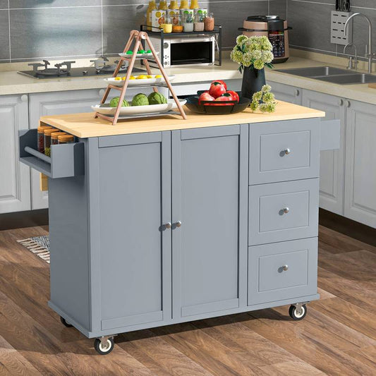 Versatile Rolling Kitchen Island with Wood Top & Storage