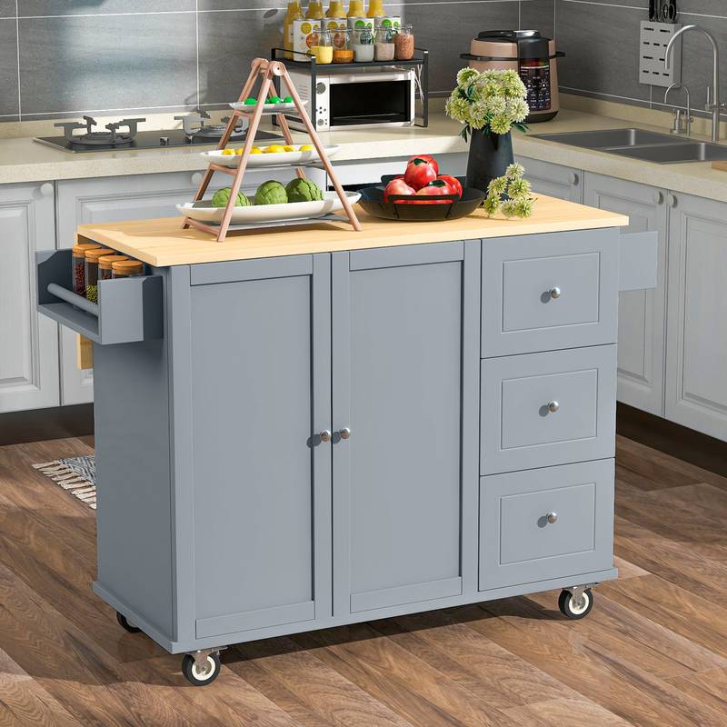 Versatile Rolling Kitchen Island with Wood Top & Storage