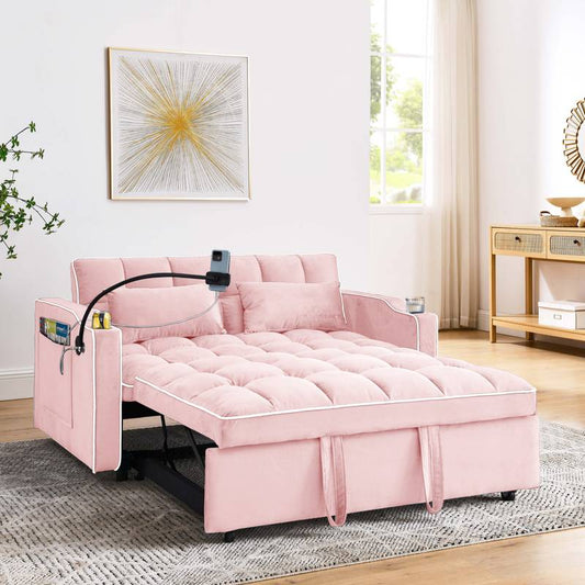 Chic Foldable Sofa Bed with USB & Swivel Stand - Pink