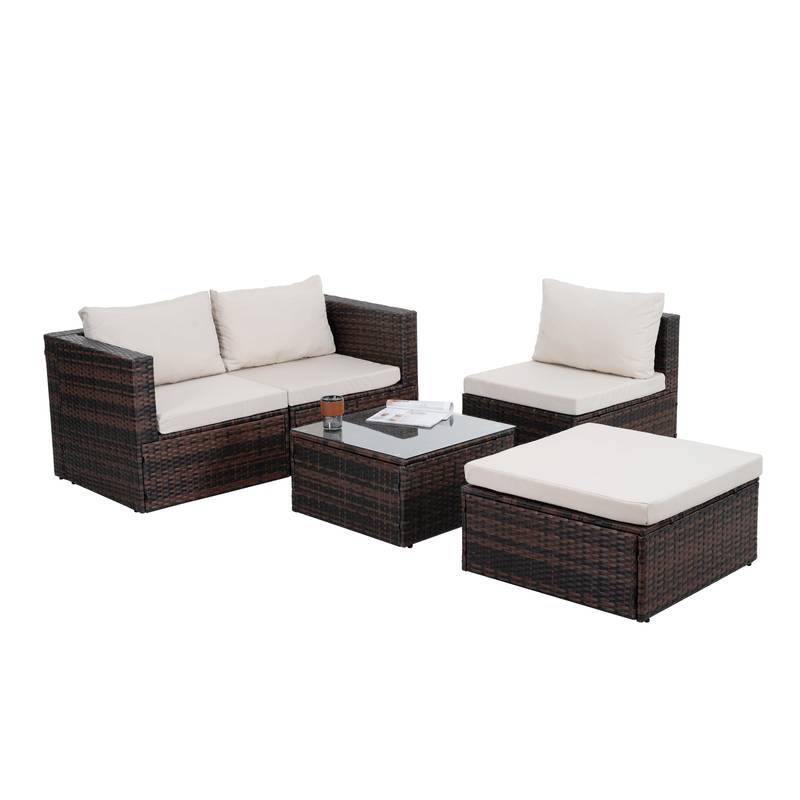 Chic Outdoor Wicker Lounge Set with Glass Table