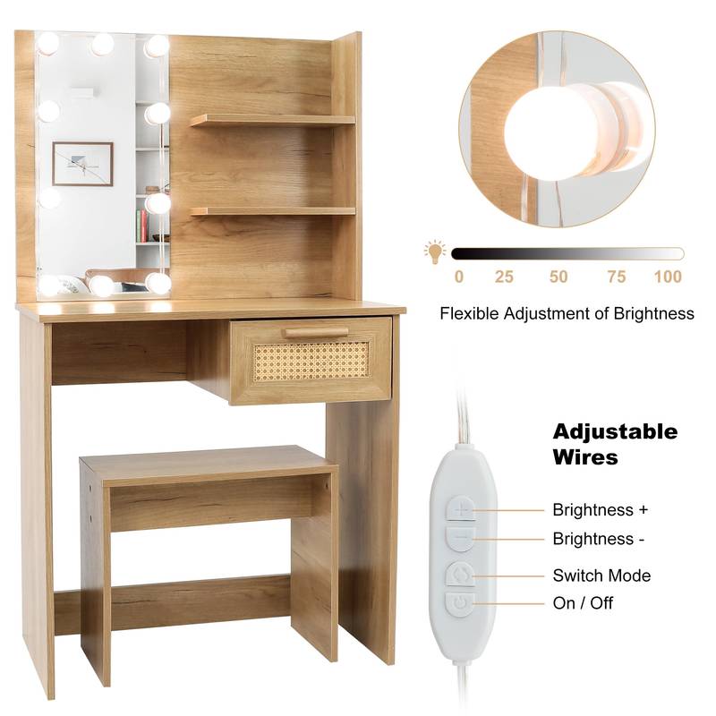 Radiant Vanity Set with Stool and LED Mirror