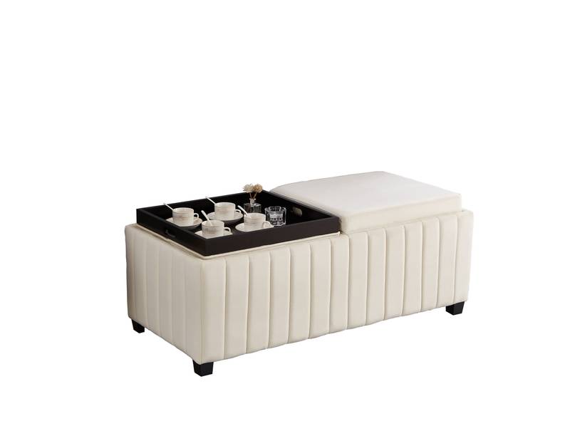 Chic Velvet Cube Ottoman with Tray Storage