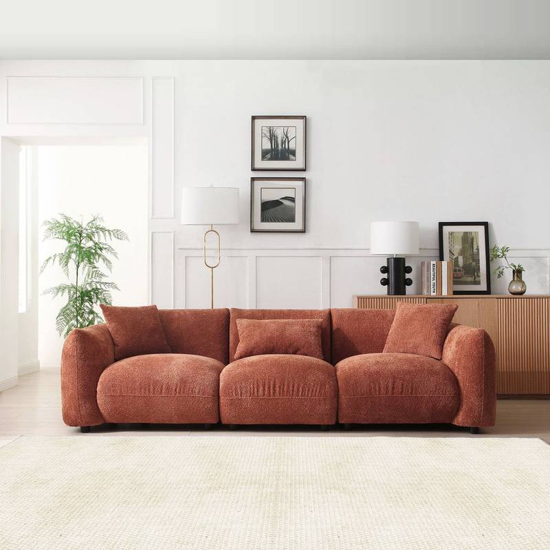 Vibrant Orange Mid Century 3-Seat Sofa
