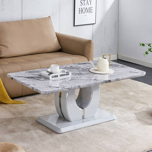 Elegant Gray Marble Coffee Table with Silver Accents